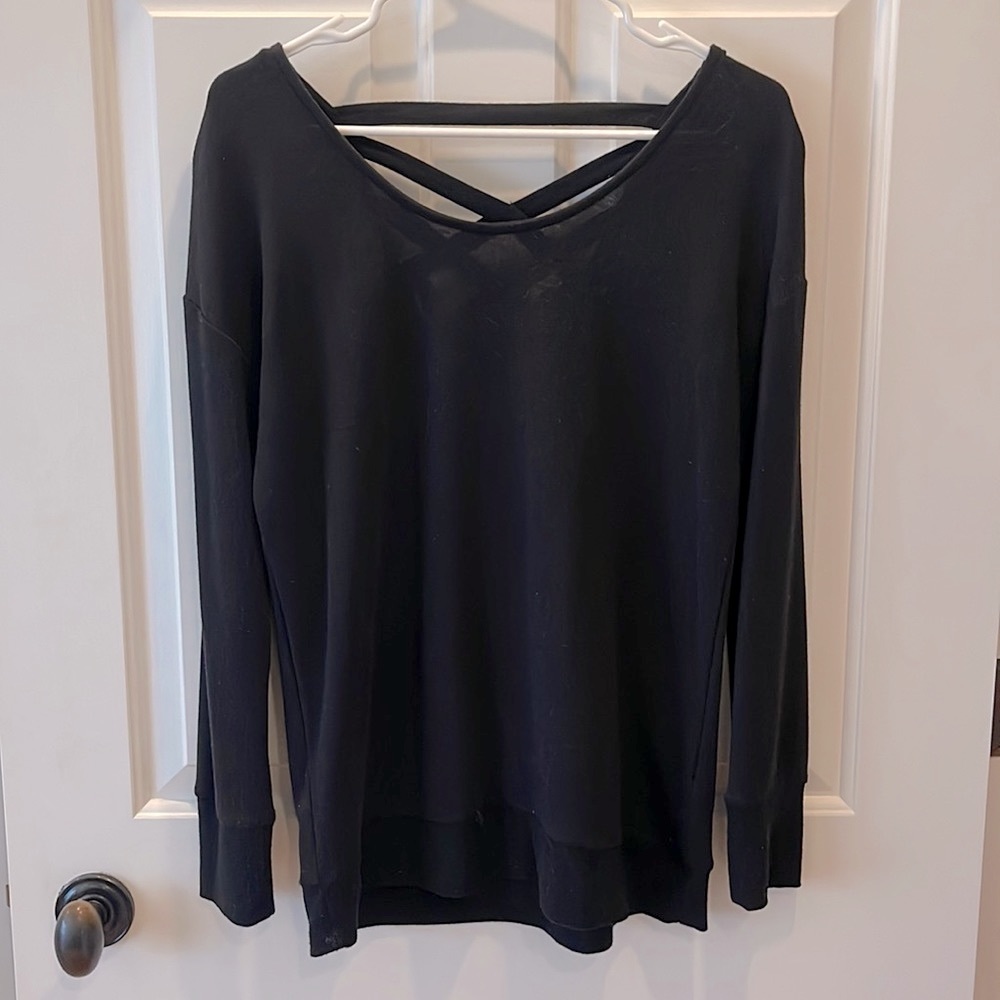 Long Sleeve Black Sweater with crisscross back, size Medium